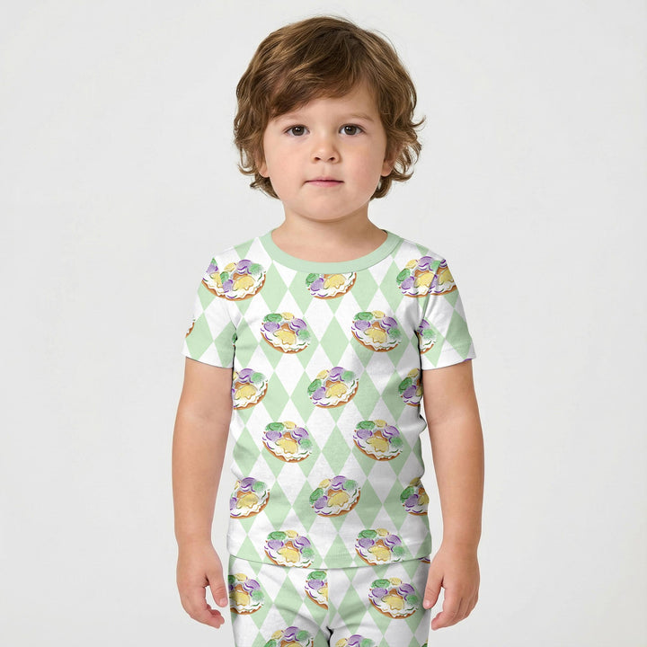 Mardi Gras Donut Two Piece Short Sleeve Shorts Pajama Set