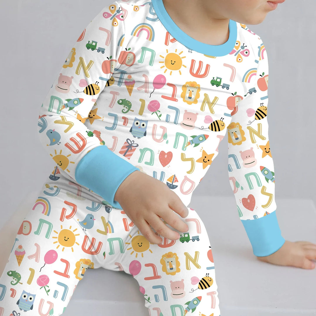 Hebrew Alphabet Two Piece Long Sleeve Pajama Set