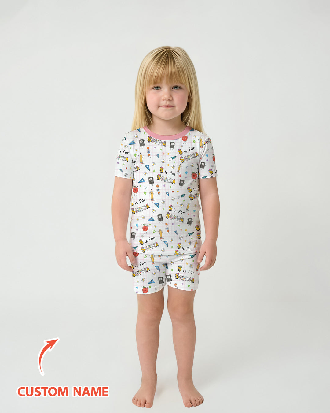 Personalized Back To School Bamboo Two Piece Short Sleeve Shorts Pajama Set
