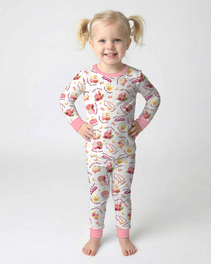 Ramadan Mubarak Matching Family Two Piece Long Sleeve Pajama Set