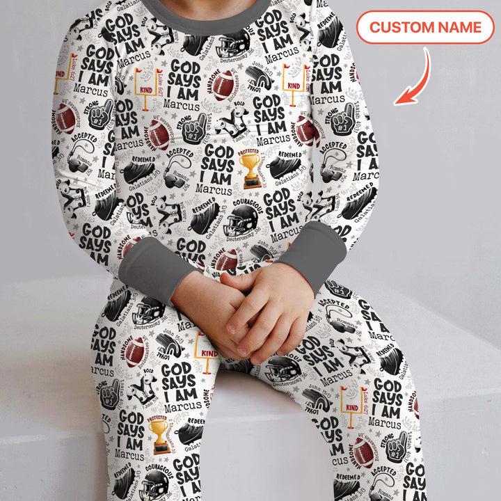God Says I Am Touch Down Time Custom Name  Two Piece Long Sleeve Pajama Set