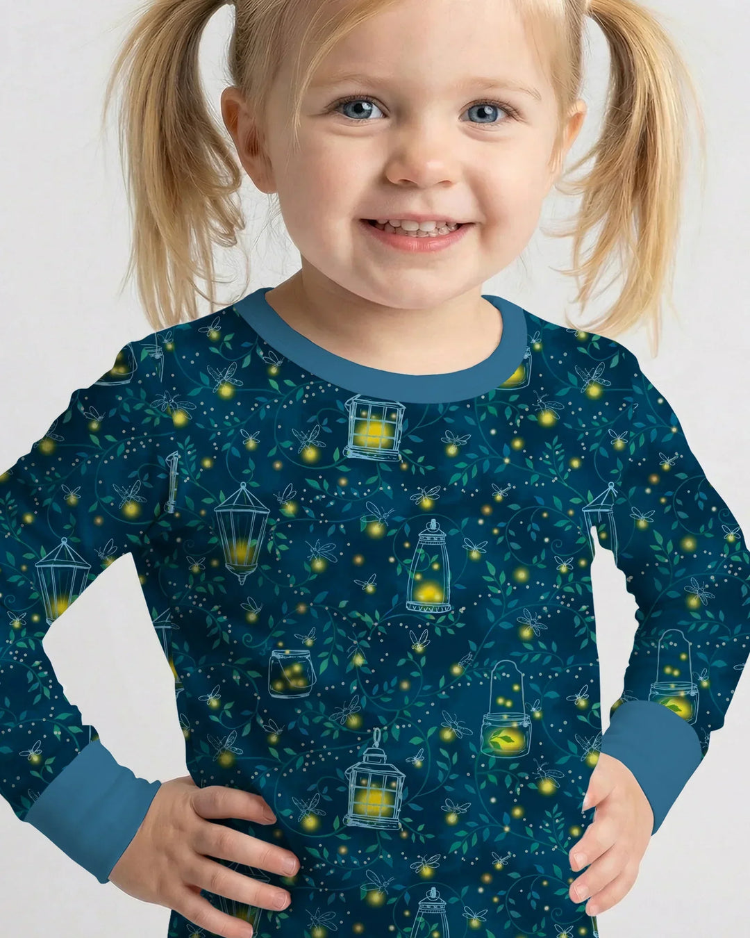 Conjunto de pijama de dos piezas de manga larga de bambú Firefly Evening Forest