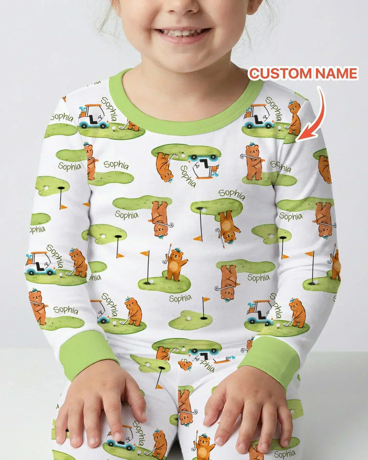 Custom Name Little Bear Golf Club Two Piece Long Sleeve Pajama Set