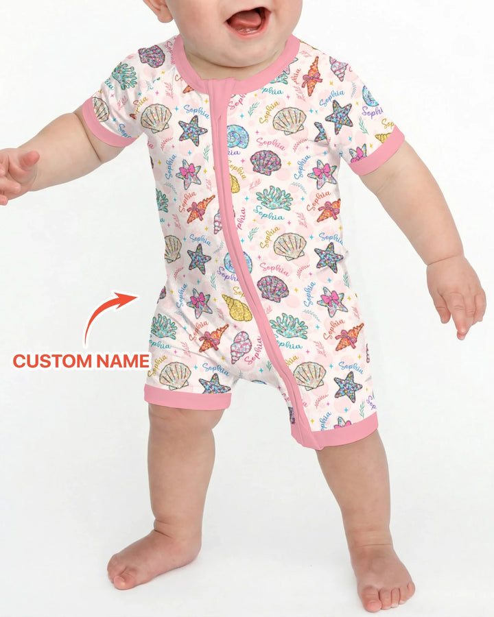 Nombre Personalizado Flores Silvestres de la Costa Verano Shorty Zippy de Bambú