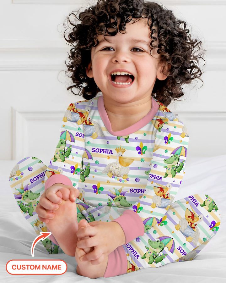 Happy Mardi Gras Adventure Family Matching Two Piece Long Sleeve Pajama Set