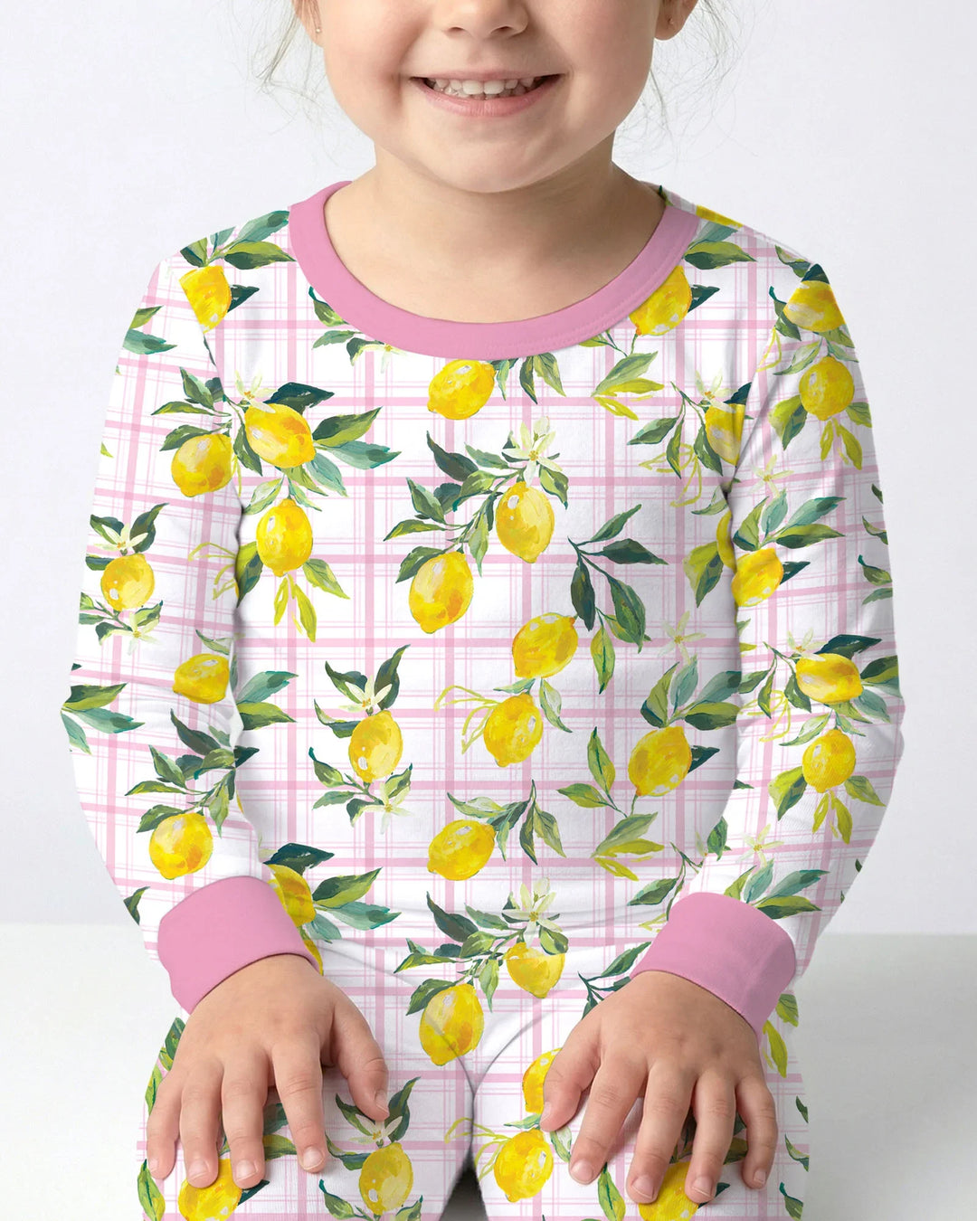 Mediterranean Lemons Family Matching Bamboo Two Piece Long Sleeve Pajama Set