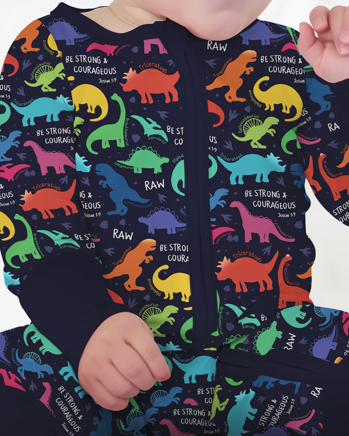 Be Strong and Courageous Dinosaur Christian Bamboo Convertible Zippy