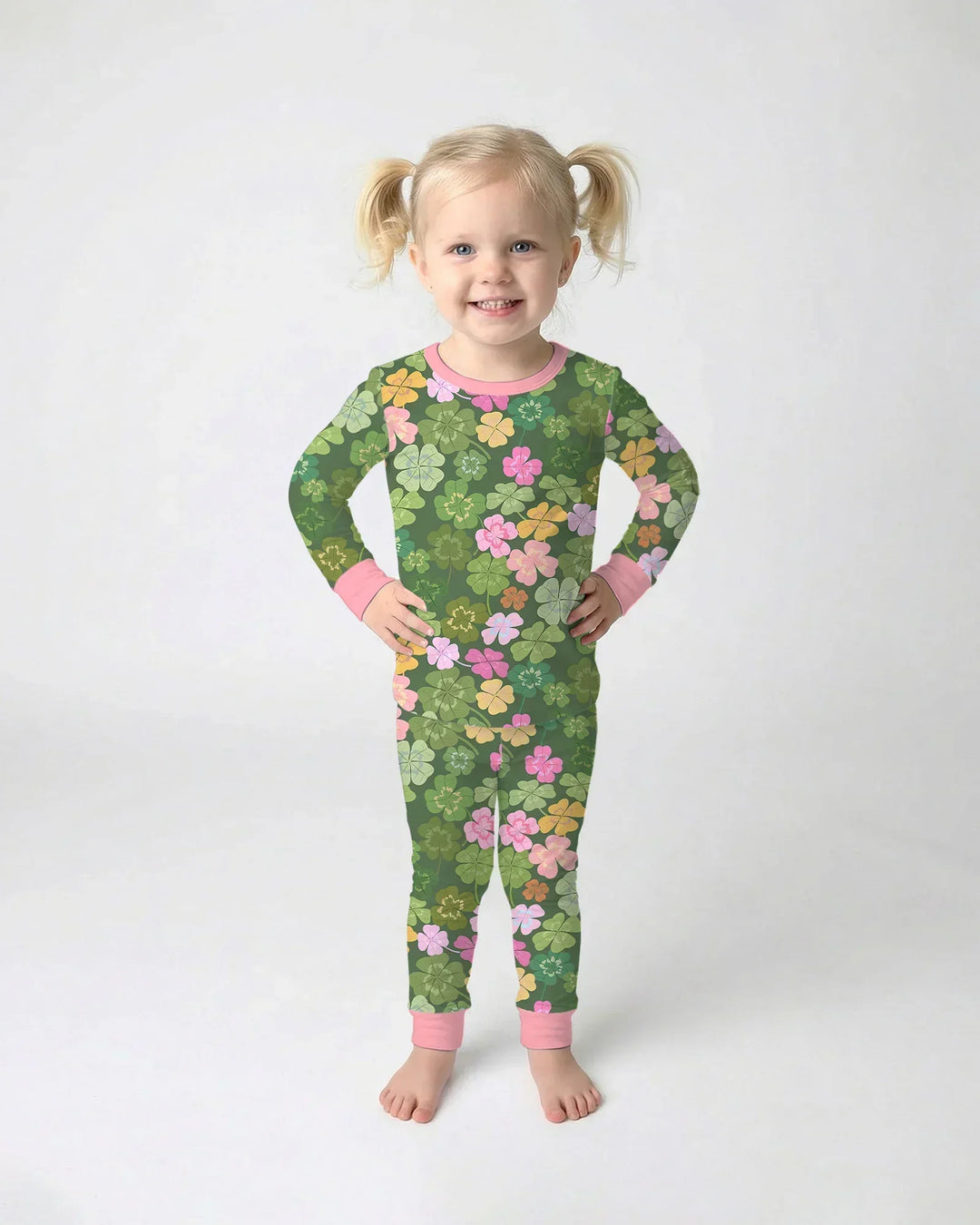 Lucky 4 Leaf Clover Two Piece Long Sleeve Pajama Set