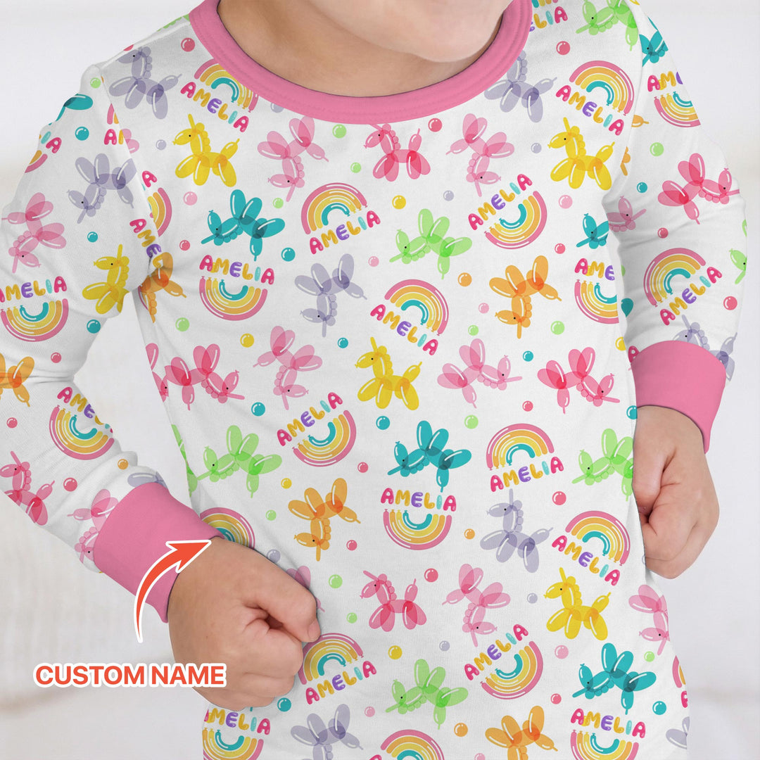 Sweet Balloon Dreams Custom Name Two Piece Long Sleeve Pajama Set