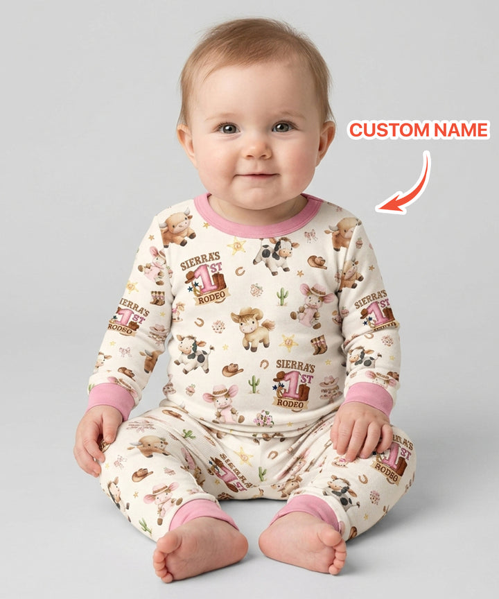 Custom Name First YeeHaw Birthday Bamboo Two Piece Long Sleeve Pajama Set