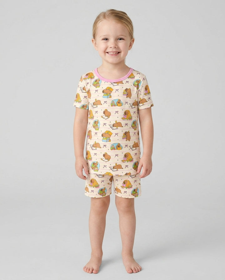 Sweet Study Capy Bamboo Two Piece Short Sleeve Shorts Pajama Set