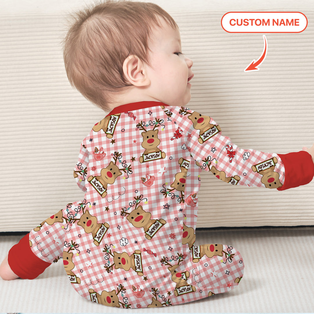Custom Name Reindeer Gingham Convertible Zippy