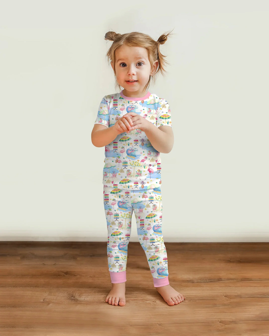 Flamingo Beach Family Matching Bamboo Two Piece Short Sleeve Pajama Set