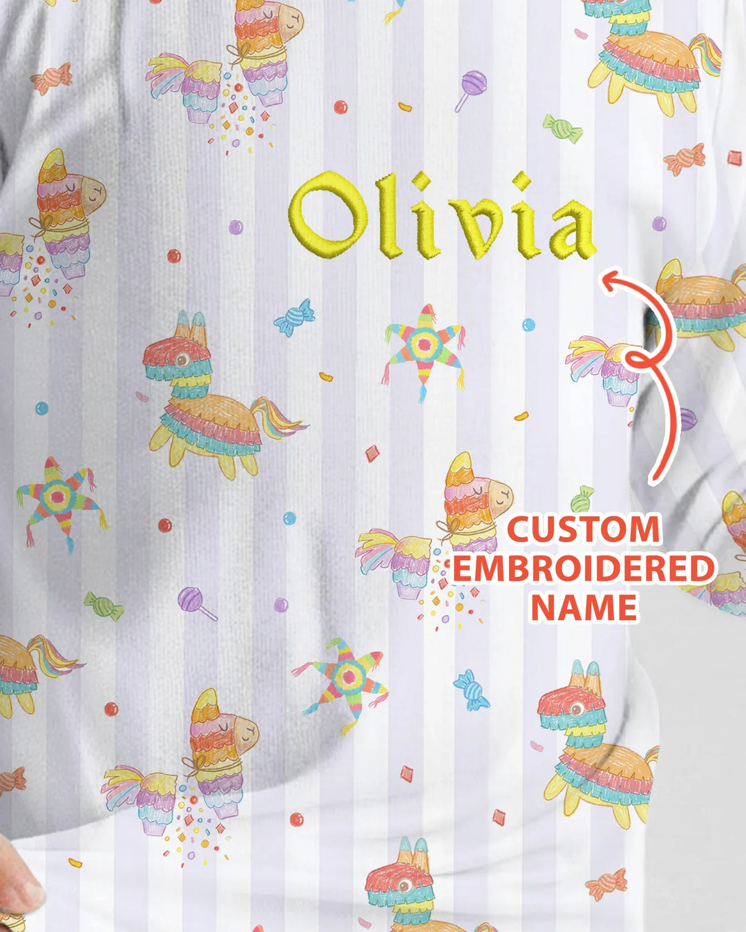 Personalized Embroidered Name Cinco De Mayo Bamboo Two Piece Long Sleeve Pajama Set