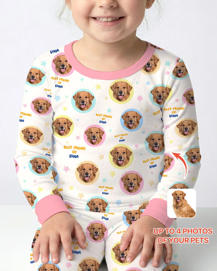 Best Friend Custom Name And Pet Photos Bamboo Two Piece Long Sleeve Pajama Set