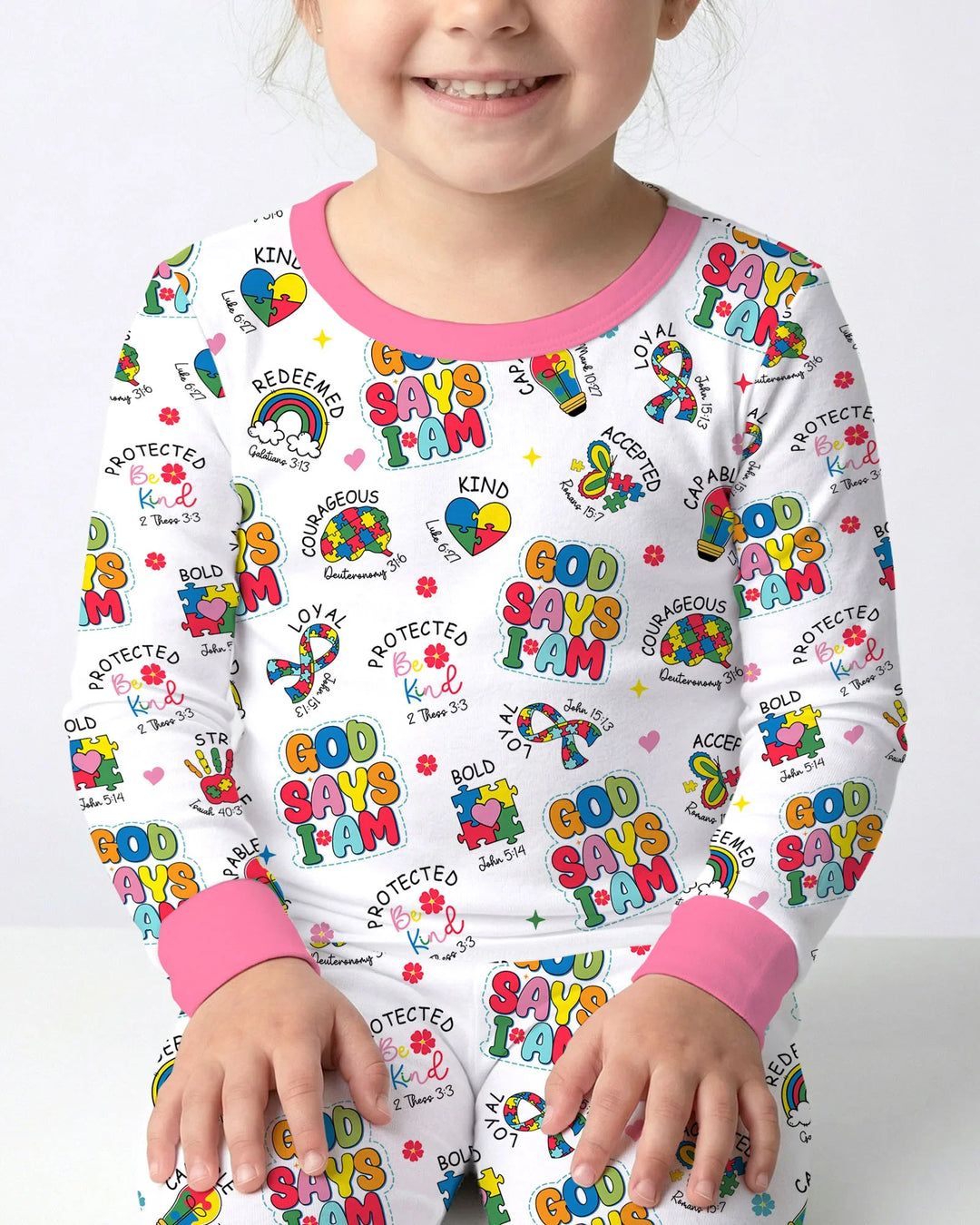 God Says I Am Autism Awareness Bamboo Two Piece Long Sleeve Pajama Set