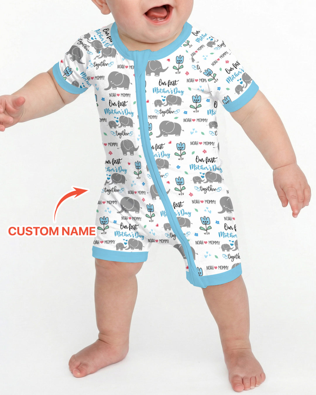 Custom Name Elephant Our First Mother's Day Shorty Zippy