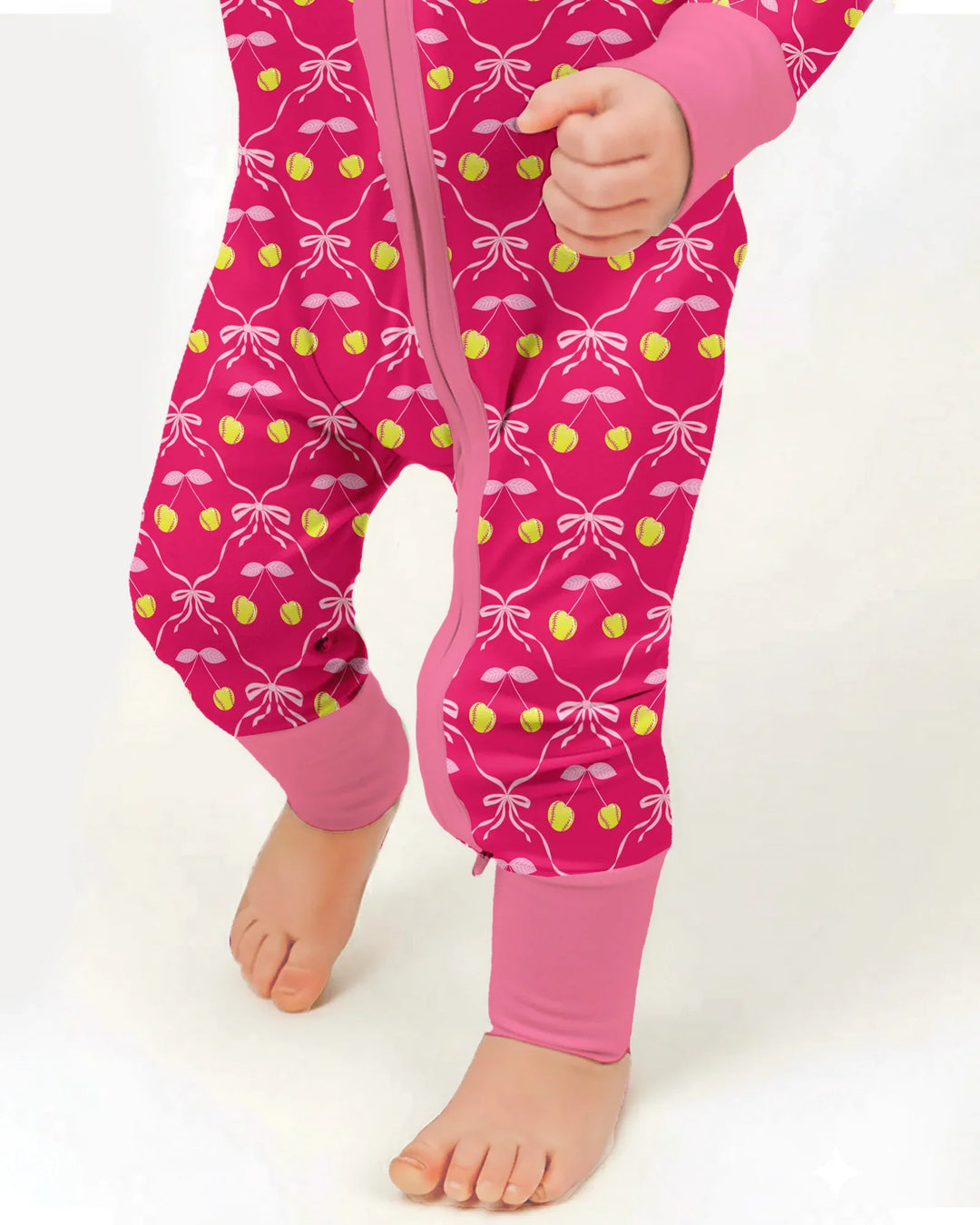 Cherry Baseball Softball Mom and Girl Matching Bamboo Convertible Zippy