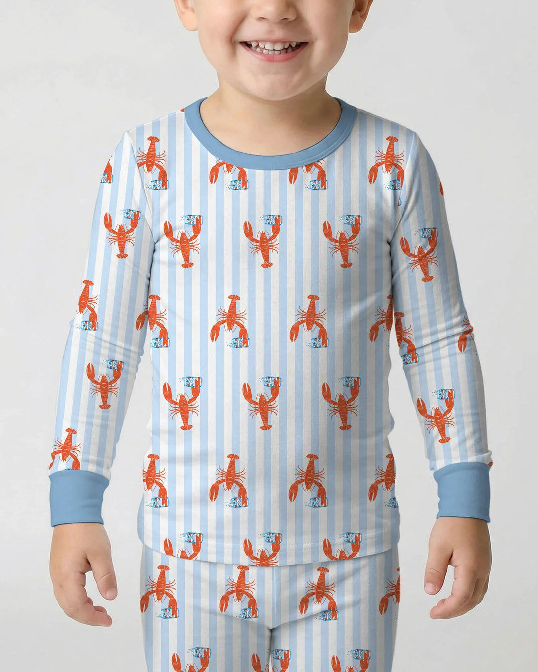 Conjunto de pijama de dos piezas de bambú de manga larga con nombre personalizado, diseño de cerveza y cangrejo de río