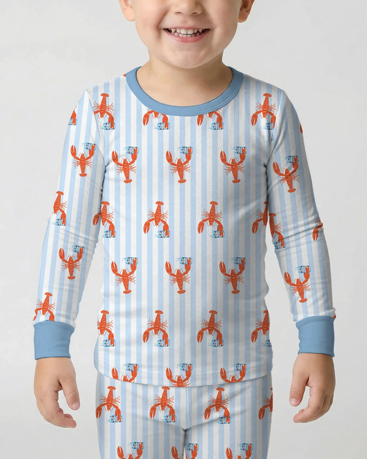 Conjunto de pijama de dos piezas de bambú de manga larga con nombre personalizado, diseño de cerveza y cangrejo de río
