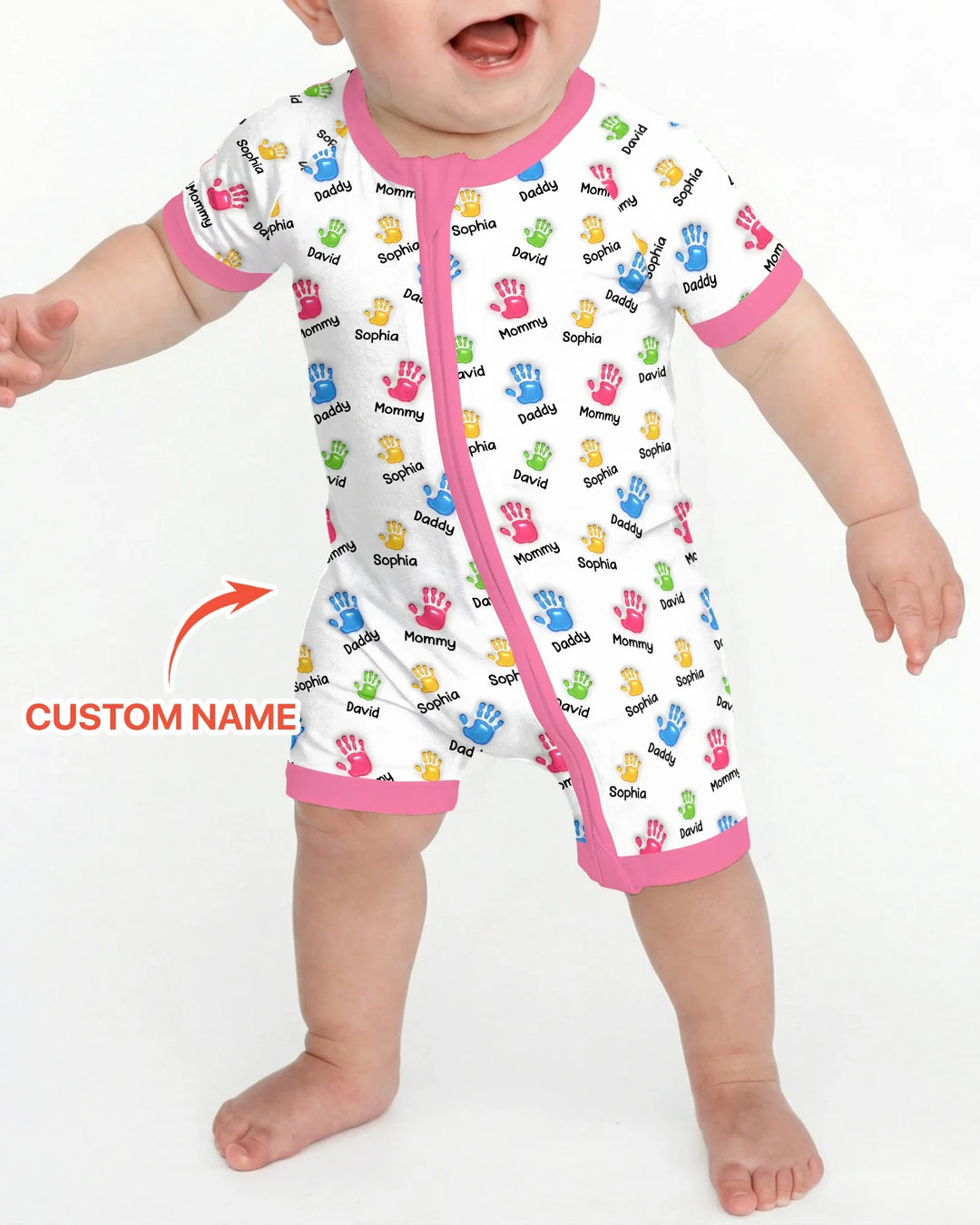 Primer Día de la Madre - Pijama de bambú con cremallera y estampado de huellas de manos