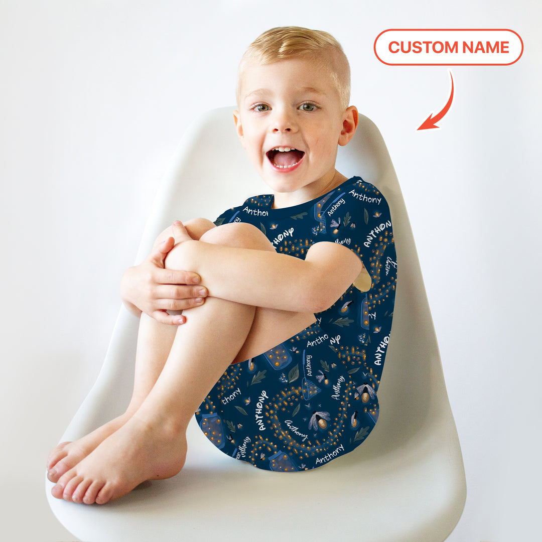 Custom Name Catching Fireflies Two Piece Short Sleeve Shorts Pajama Set