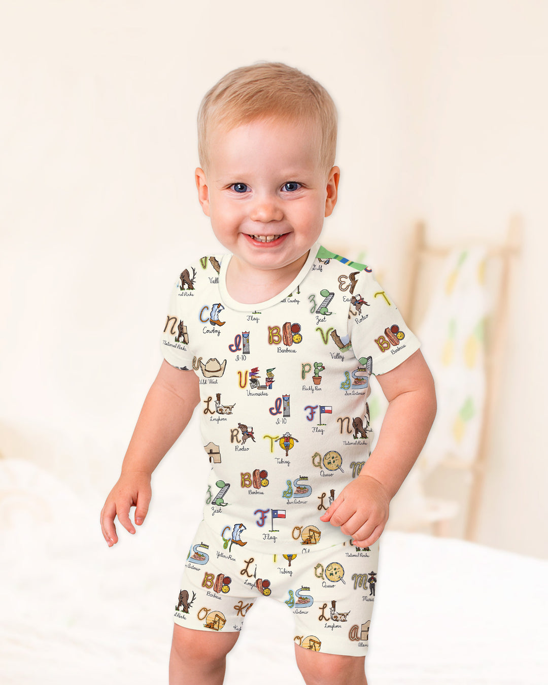 Texas Alphabet Bamboo Two Piece Short Sleeve Shorts Pajama Set