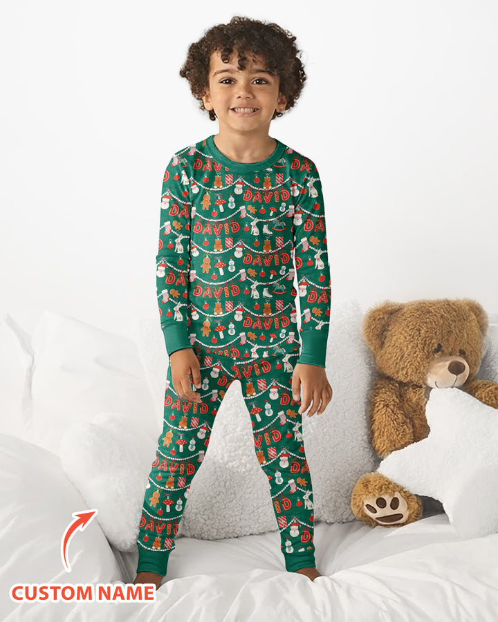 Merry Gingerbread Custom Name Bamboo Two Piece Long Sleeve Pajama Set