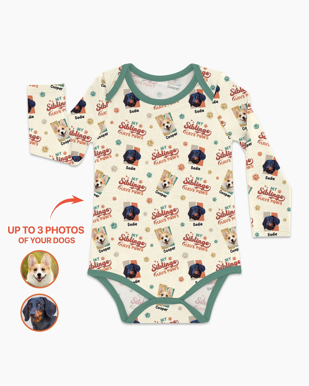 Custom Dog Photos "My Siblings Have Paws" Bamboo Bodysuit