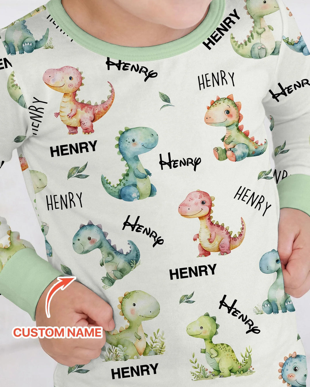 Dinosaur Custom Name Two Piece Long Sleeve Pajama Set