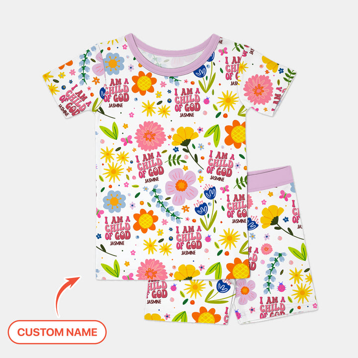 I Am A Child Of God Custom Name Girl Two Piece Short Sleeve Shorts Pajama Set