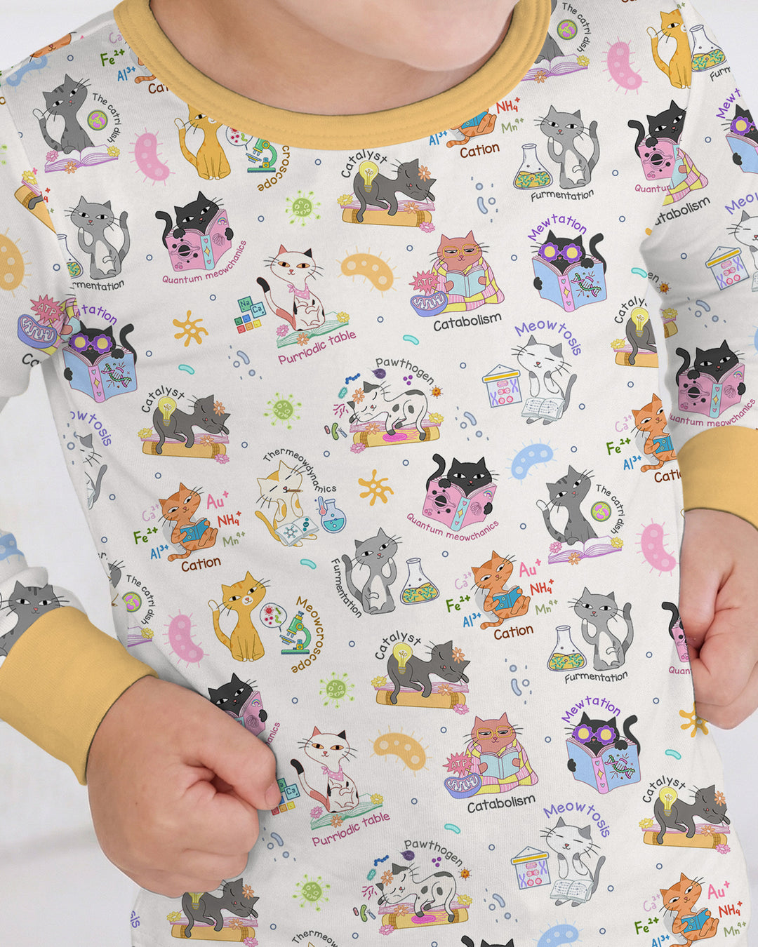 Funny Cat Love Scientist Bamboo Two Piece Long Sleeve Pajama Set