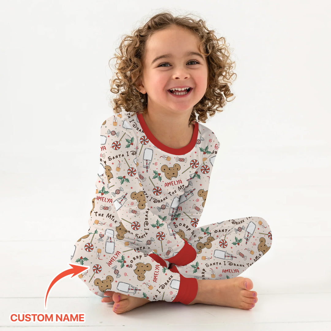 Custom Name Sorry Santa I Drank The Milk Two Piece Long Sleeve Pajama Set