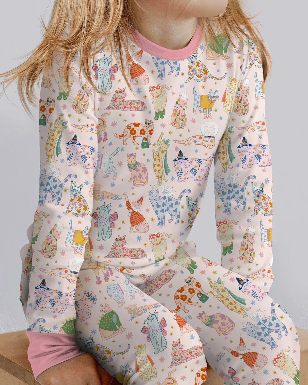 Whimsical Cat Parade Two Piece Long Sleeve Pajama Set