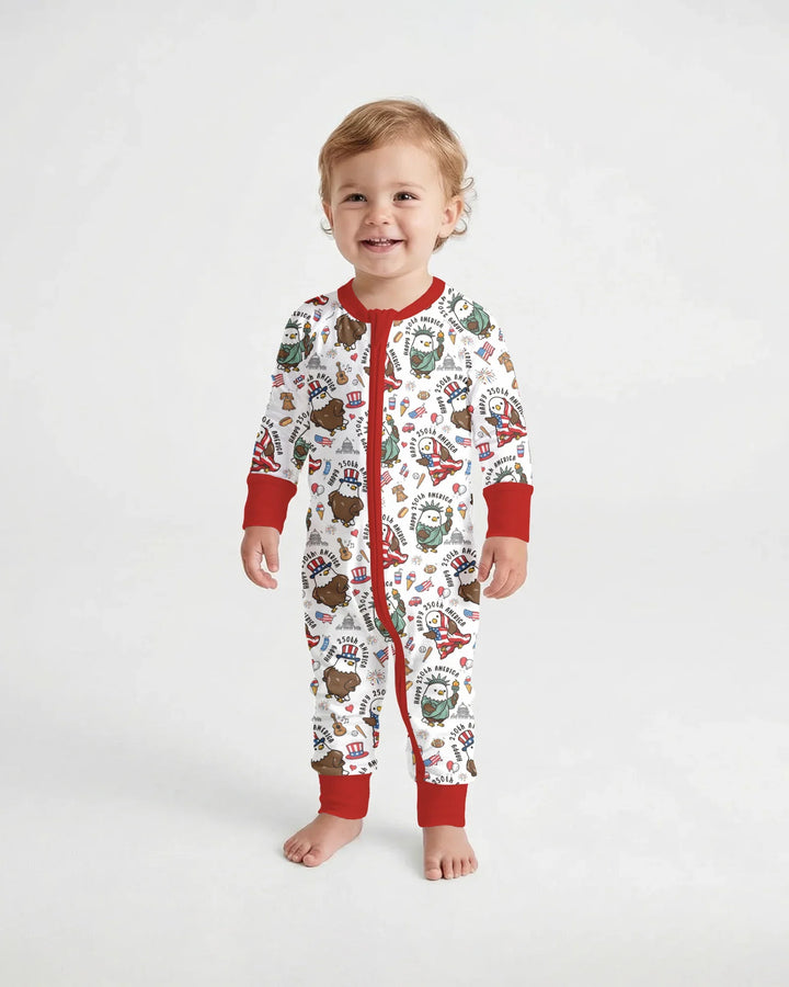 Happy 250th America Cute Patriotic Eagles Family Matching Bamboo Convertible Zippy