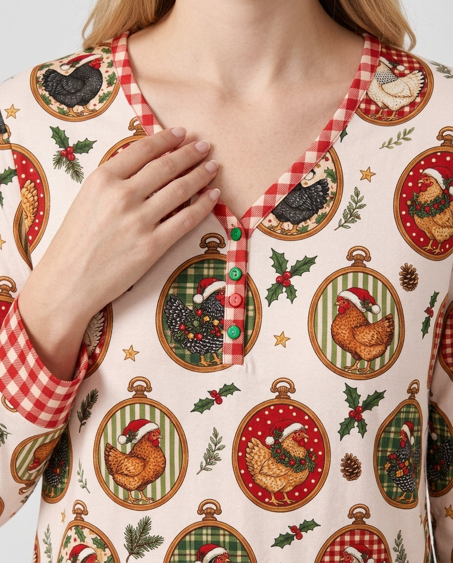 Chicken Merry Clucking Christmas Bamboo Women Pajama Set