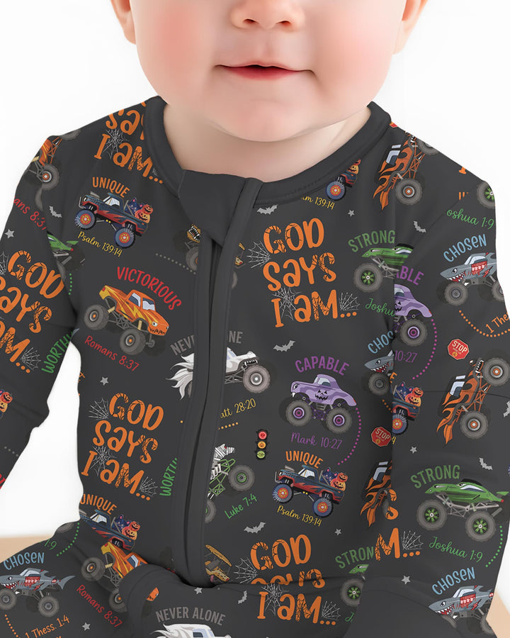 God Says I Am BOY Halloween Monster Truck  Bamboo Convertible Zippy