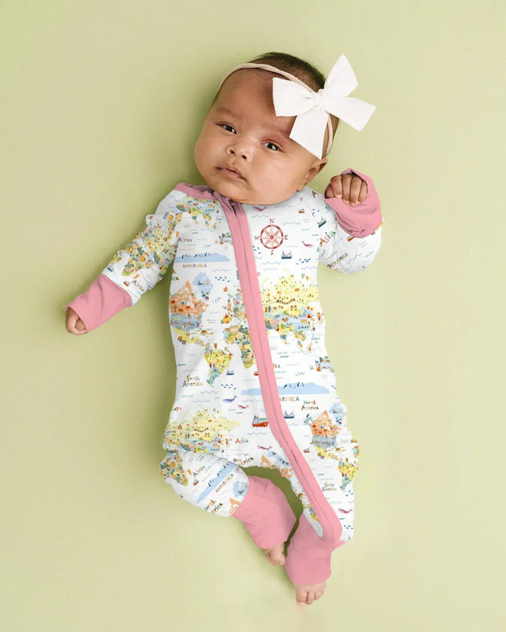 Whimsical World Map Family Matching Bamboo Convertible Zippy