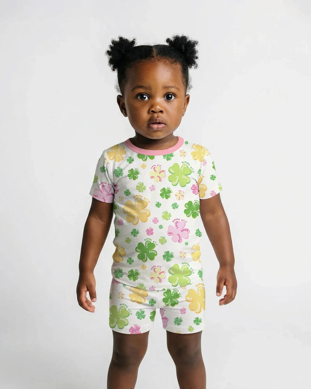 Shamrocks Print St. Patrick's Day Two Piece Short Sleeve Shorts Pajama Set