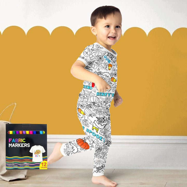 Custom Name Spooky Colorable Halloween Two Piece Short Sleeve Pajama Set