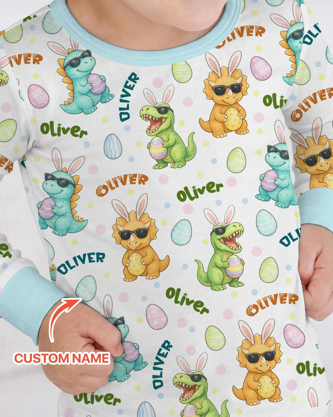 Custom Name Dinosaur on the Hunt Two Piece Long Sleeve Pajama Set
