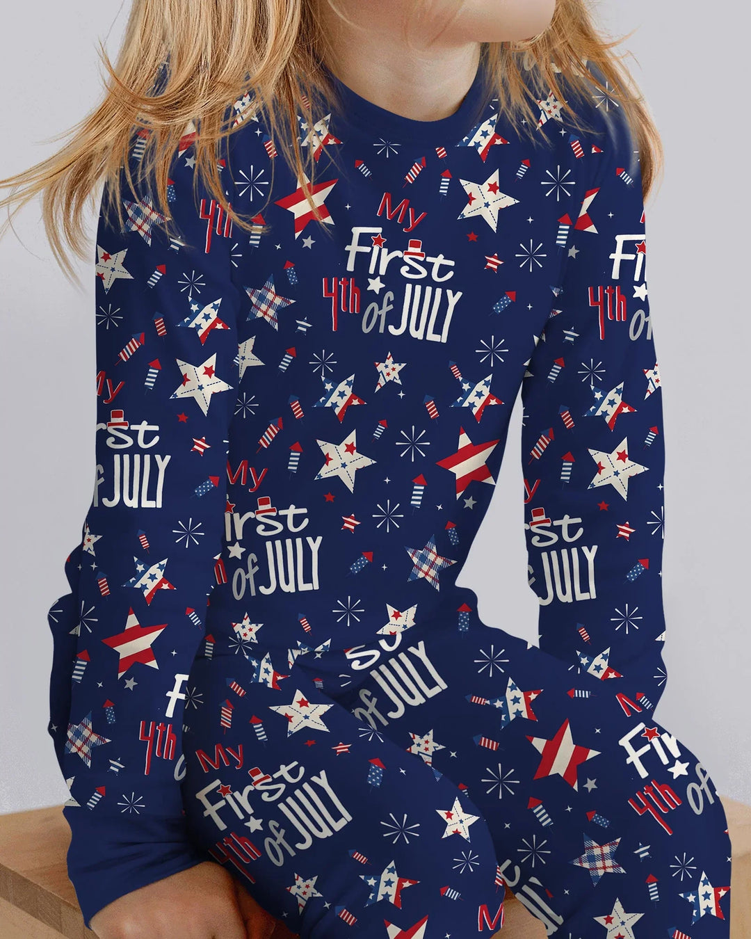 My First 4th of July Star Striped  Bamboo Two Piece Long Sleeve Pajama Set