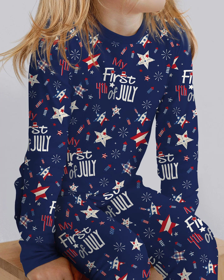 My First 4th of July Star Striped  Bamboo Two Piece Long Sleeve Pajama Set