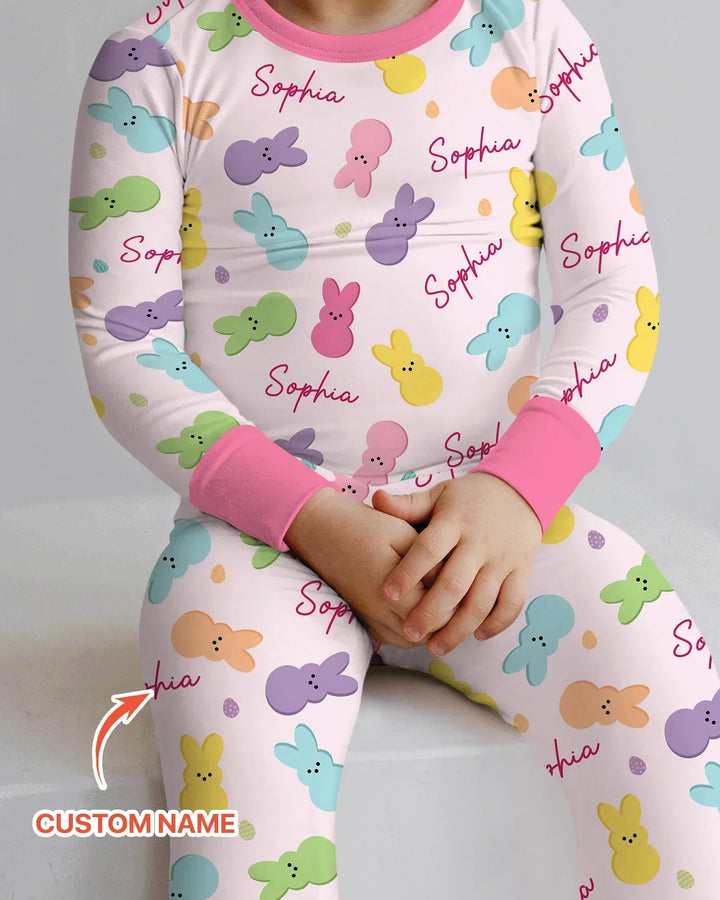 Personalized Easter Bunnies Family Matching Two Piece Long Sleeve Pajama Set