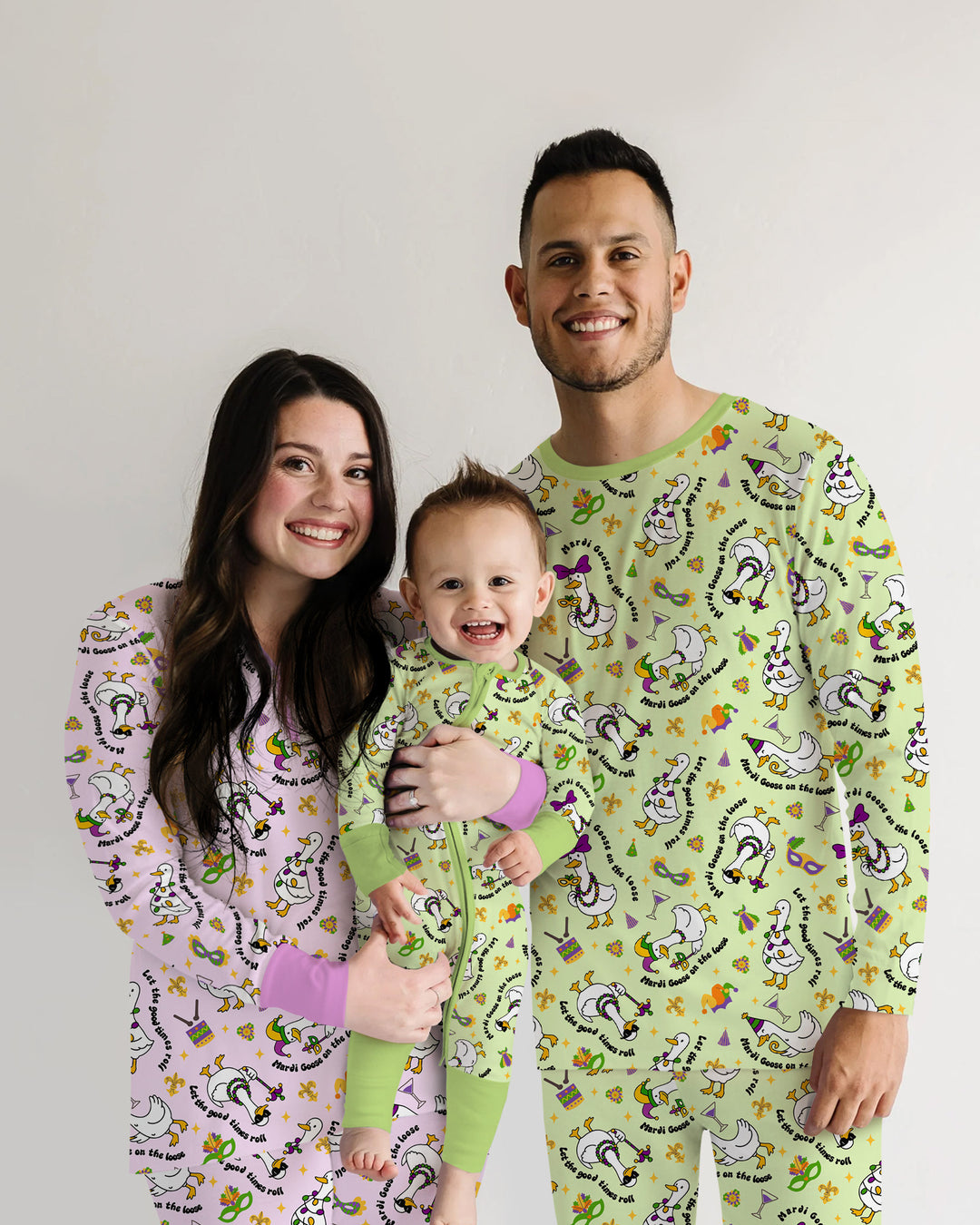 Mardi Gras Silly Goose Two Piece Long Sleeve Pajama Set