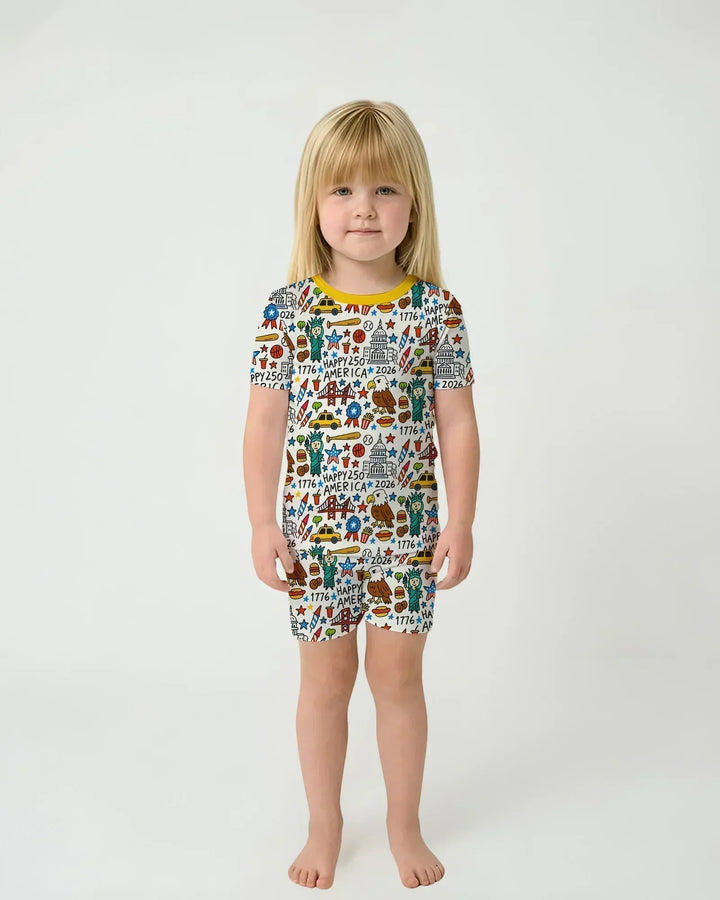 Doodle America 250th Anniversary Family Two Piece Short Sleeve Shorts Pajama Set