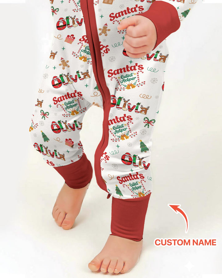 Pijama-mono convertible de bambú "El Pequeño Ayudante de Santa" personalizado