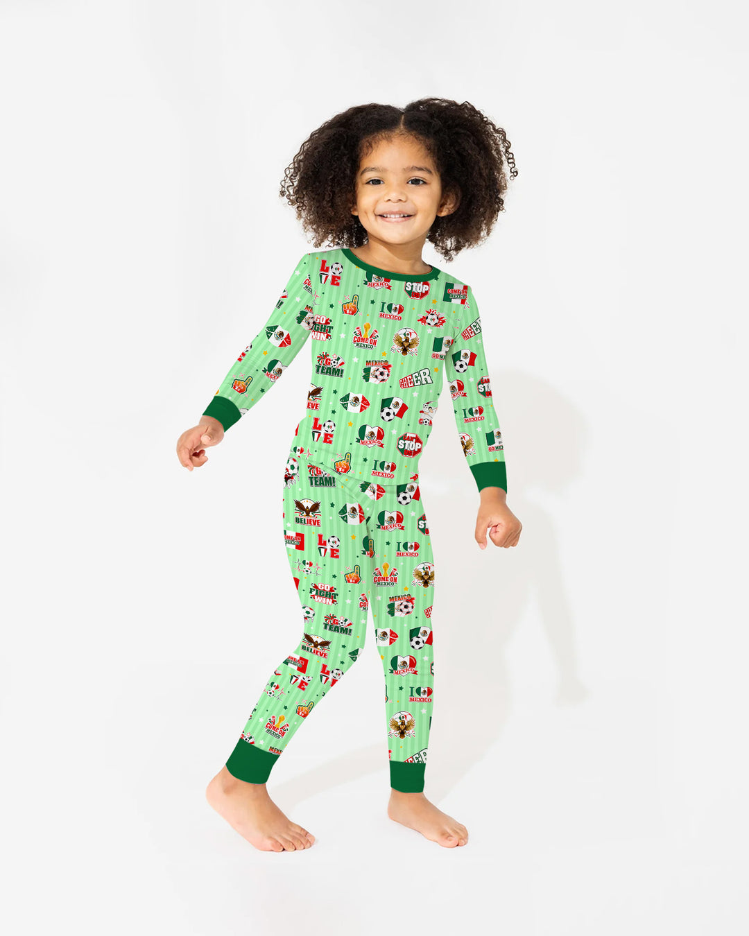 Soccer Game Day Go Team Mexico Family Matching Bamboo Two Piece Long Sleeve Pajama Set