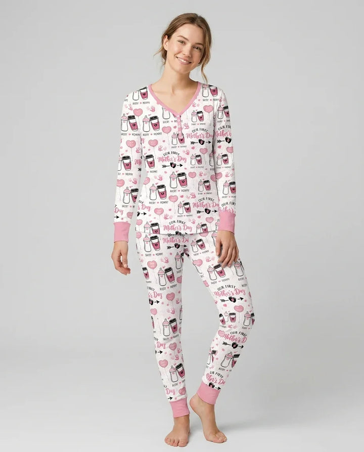 Custom Name First Mother's Day Drink Bamboo Women Pajama Set