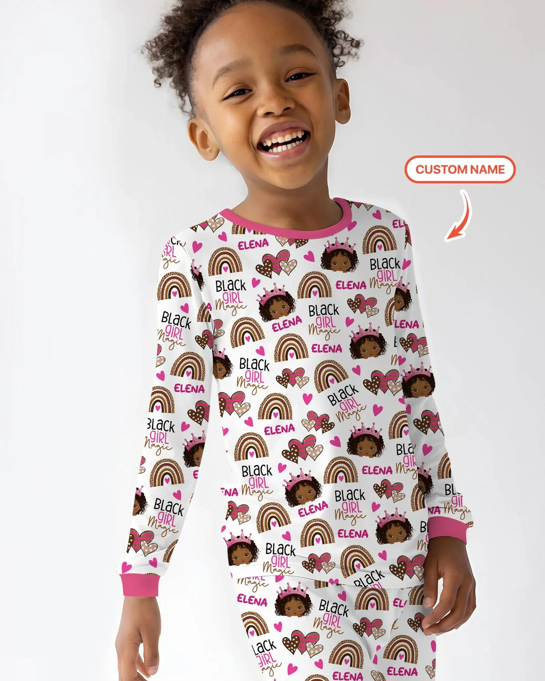 Custom Name Black Girl Magic Bamboo Two Piece Long Sleeve Pajama Set
